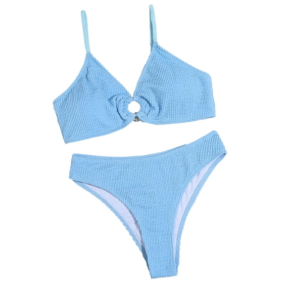 Women Plus Size Two-Piece Swimsuit Ruffle High Waisted Bikini Flounce Tummy Bathing Suit Swimwear