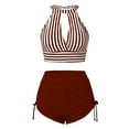 thumbnail image 1 of Women Plus Size Two Piece Swimsuit Sets Twist Front Bikini Bathing Suit with Drawstring Ruched Bottom Deep Red XL, 1 of 2