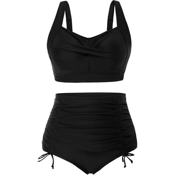 Women Plus Size Two Piece Swimsuit Sets Twist Front Bikini Bathing Suit with Drawstring Ruched Bottom