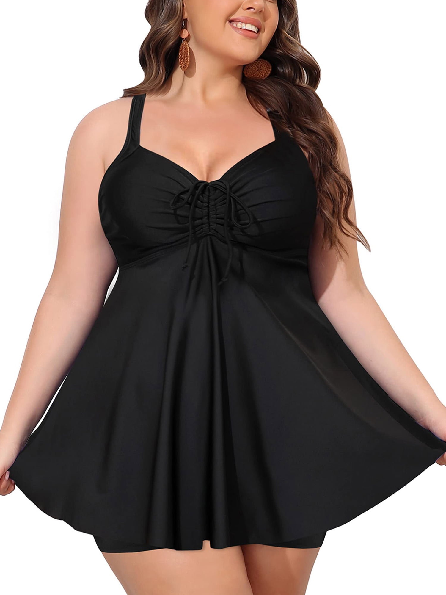 Women Plus Size Two Piece Swimsuits Flowy Tankini Swim Dress Bathing