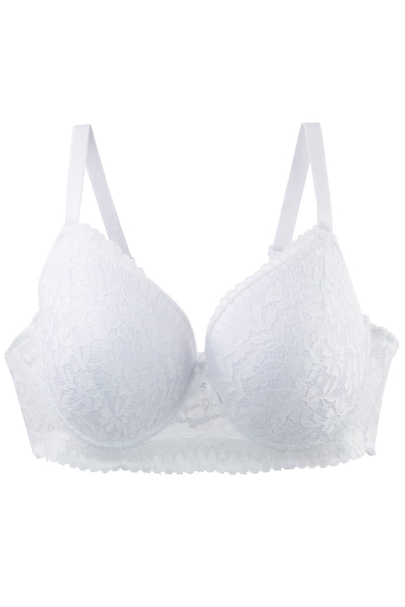 Women Plus Size Underwire Lace Bra, Thin Cup Lift Anti-Sagging Support Bra for D Cup Daily Wear White 115D(115D)