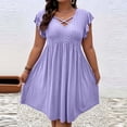 thumbnail image 1 of Women Plus Size V Neck Crisscross Detail Ruffle Sleeve Flared Midi Dress Summer Casual Solid, 1 of 5