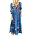 thumbnail image 1 of Women Plus Size V Neck Print Lace Up Long Sleeve Boho Dress Party Maxi Dress plus Size Long Dresses for Women 3x plus Size Casual Party Dresses for Women, 1 of 8