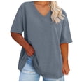 thumbnail image 1 of Women Plus Size V Neck T Shirts Summer Half Sleeve Tees Polyester Spandex Casual Loose Fit Cotton Tunic Tops, 1 of 4