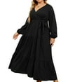 thumbnail image 1 of Women Plus Size V Neck Wrap Maxi Dress High Waist Ruffle Summer Casual Dress with Belt Long Sleeve, 1 of 5