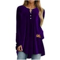 thumbnail image 1 of Women Plus Size Velvet Tunic Tops for Leggings Long Sleeve Pleated Shirts Button Pullover Blouses, 1 of 4