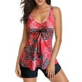 thumbnail image 1 of Women Plus Size Vintage Womens Swim Shorts Two Piece Print Strappy Back Tankini Set Bathing Suit Beachwear Print Push Up Swimwear Beachdress Swimsuit Tankinis Set Pink 5XL, 1 of 7