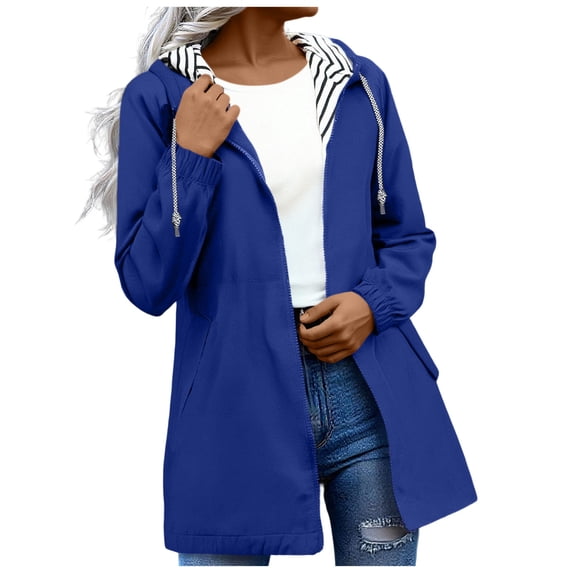 Women Plus Size Waterproof Hooded Rain Jackets Windbreaker with Pockets Raincoat for Outdoor Travel Hiking, Spring Fall Fashion Clothing
