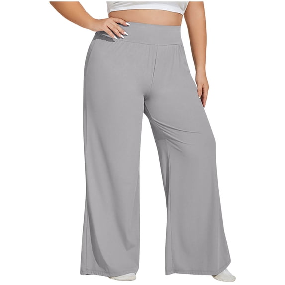 Women Plus Size Wide Leg Yoga Pants High Waist Sweatpants Casual Loose Palazzo Lounge Pants Pajama Bottoms with Pockets