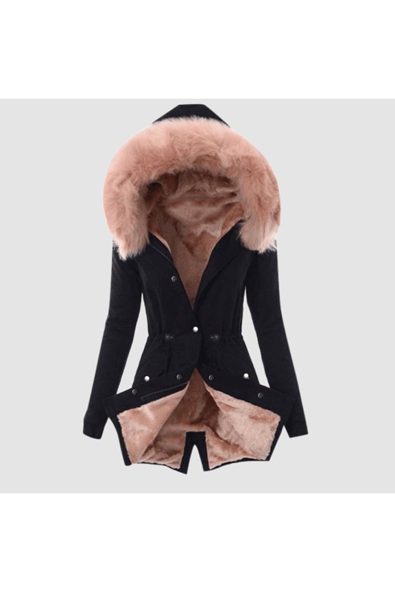 Women Plus Size Winter Coat Lapel Collar Long Sleeve Jacket Vintage Thicken Coat Jacket Warm Hooded Thick Padded Outerwear Big Collar Jackets