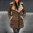 thumbnail image 1 of Women Plus Size Winter Coat Lapel Collar Long Sleeve Padded Leather Jacket Vintage Thicken Coat Sheepskin Jacket Zip up Wool Coat Women Woman Clothes Womens Winter Jacket Hood Coat Trench Womens, 1 of 6
