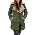 thumbnail image 1 of Women Plus Size Winter Coat Thick Padded Leather Jacket Long Sleeve Lapel Collar Warm Sheepskin Outerwear for Cold Weather, 1 of 2