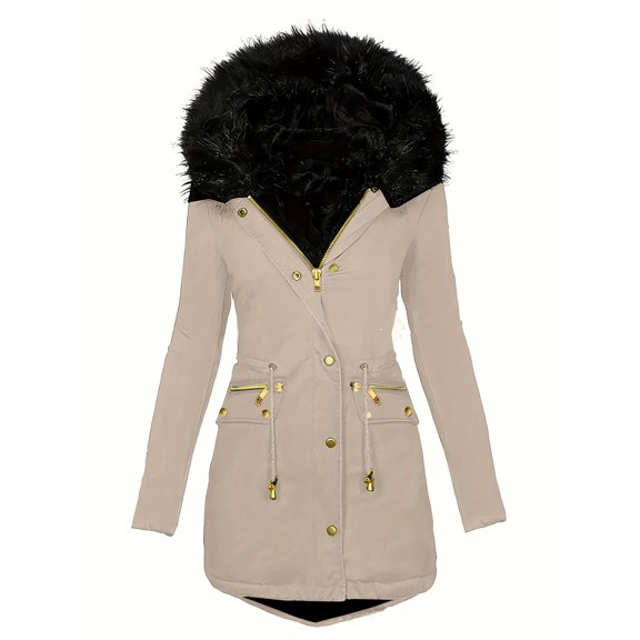 Women Plus Size Winter Coat Velvet Hooded Jacket Casual Slim Fit Zipper Outerwear Warm Thick Stylish Fashionable Comfortable