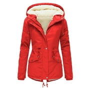 LOJOUTYE Women Plus Size Winter Overcoat Women's Jacket Thick Outwear Plush Lined Hooded Coat Warm Trench Women's Coat Womens Warm Jackets Women's Utility Jacket Wool Insulated Vest Satin Jacket Womens
