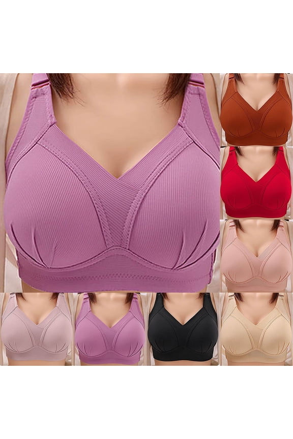 Women Plus Size Wirefree Backless Bra Padded Anti Exposure Anti Sagging Side Bust Control Full Coverage Support Seamless Comfort Lift Everyday Wear Beige 36