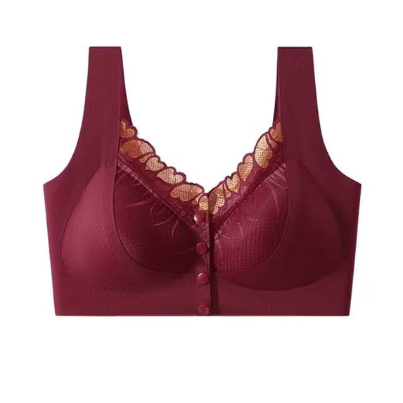 Women Plus Size Wireless Bra, Front Closure, Fixed Cups, Gathered Support, Seamless Beauty Back Comfort Daily Underwear Red-A L(L)