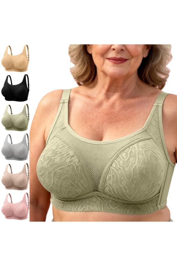 Women Plus Size Wireless Scoop Neck Bra, Anti-Exposure Bandeau Style Breathable Knit Mild Push Up Beauty Back Full Coverage Comfort Daily Bralette Green 46(46)