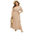 thumbnail image 1 of Women Plus Size Wrap Maxi Dress Short Flutter Sleeves Empire Waist Split A Line Boho Casual Dress, 1 of 5