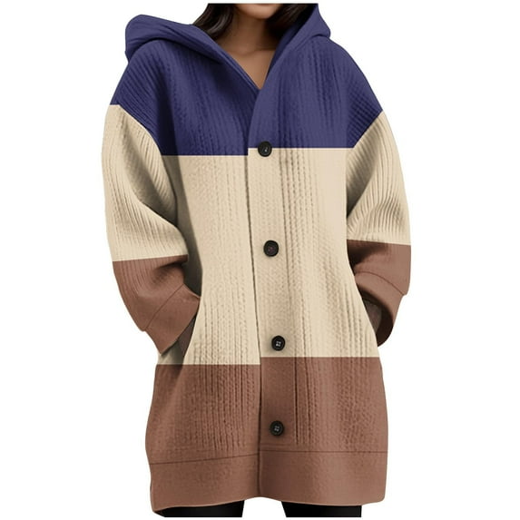 Women Plus Size Zip Up Hoodies Long Sleeve Daily Printed Long Sleeved Knitted Cardigan Button Up Hooded Jacket Top Winter Clothing Hoodies Coats Coffee,L