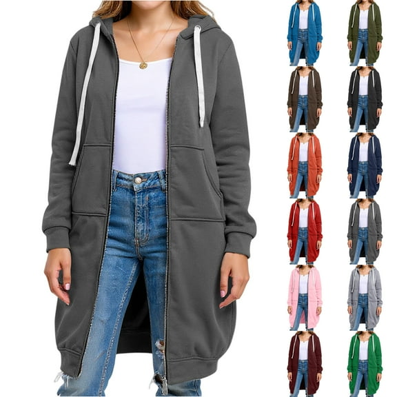 Women Plus Size Zip Up Hoodies Long Sleeve Tunic Sweatshirt Long Fleece Hoodie Jacket with Pockets Black 5XL