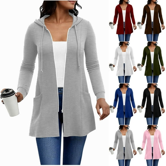 Women Plus Size Zip Up Hoodies Long Sleeve Tunic Sweatshirt Long Fleece Hoodie Jacket with Pockets Ndbuld ,Gray,XL