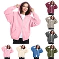 thumbnail image 1 of Women Plus Size Zip up Drawstring Hooded Casual Loose Solid Color Pocket Long Sleeved Double Zipper Hooded Sweatshirt Top, 1 of 7