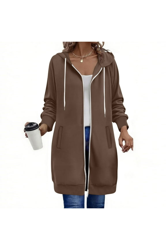 Women Plus Size Zip up Drawstring Hoodies Casual Loose Solid Color Pocket Long Sleeved Double Zipper Hooded Sweatshirt Top