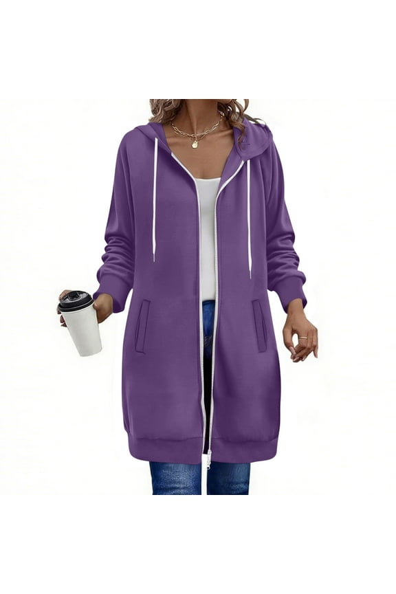 Women Plus Size Zip up Drawstring Hoodies Casual Loose Solid Color Pocket Long Sleeved Double Zipper Hooded Sweatshirt Top