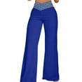 thumbnail image 1 of Women Plus Sized Micro Wide Leg Pants Elastic Cut Out High Waist Trousers Oversized Solid Slim Flared Causal Pants Blue L, 1 of 3