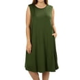 thumbnail image 1 of Women & Plus Sleeveless Round Neck Knee Length Tunic Swing Dress (ARMY GREEN, 3XL), 1 of 3