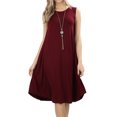 thumbnail image 1 of Women & Plus Sleeveless Round Neck Knee Length Tunic Swing Dress (DK BURGUNDY, M), 1 of 3