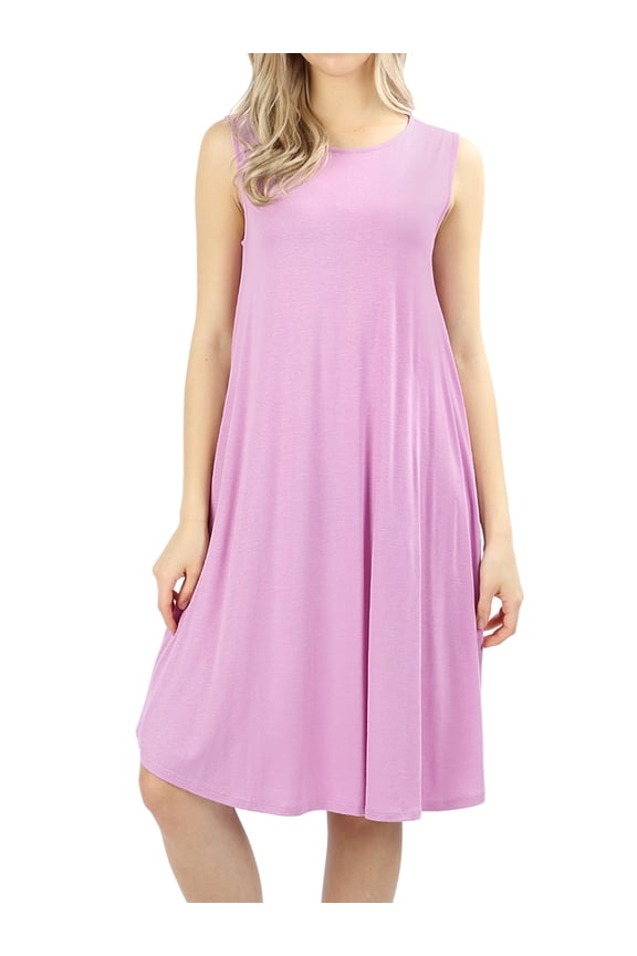 Women & Plus Sleeveless Round Neck Knee Length Tunic Swing Dress (MAUVE, L)