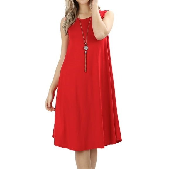 Women & Plus Sleeveless Round Neck Knee Length Tunic Swing Dress (RUBY, S)