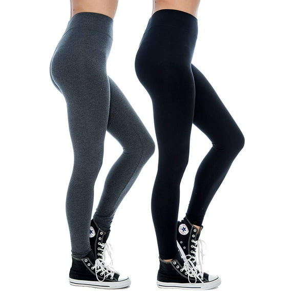 Women & Plus Soft Cotton Active Stretch Ankle Length Lightweight Leggings : 2PK-Black/Charcoal (Ankle Length), S