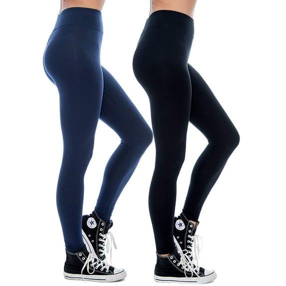Women & Plus Soft Cotton Active Stretch Ankle Length Lightweight Leggings : 2PK-Black/Navy (Ankle Length), S