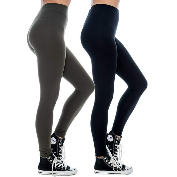Women & Plus Soft Cotton Active Stretch Ankle Length Lightweight Leggings : 2PK-Black/Olive (Ankle Length), M
