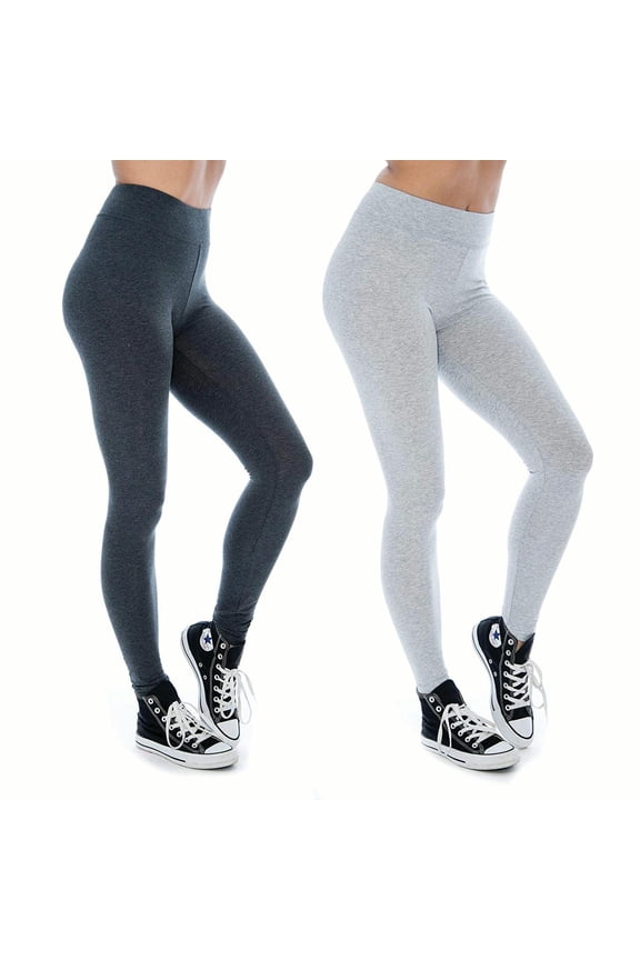 Women & Plus Soft Cotton Active Stretch Ankle Length Lightweight Leggings : 2PK-Charcoal/H Grey (Ankle Length), L