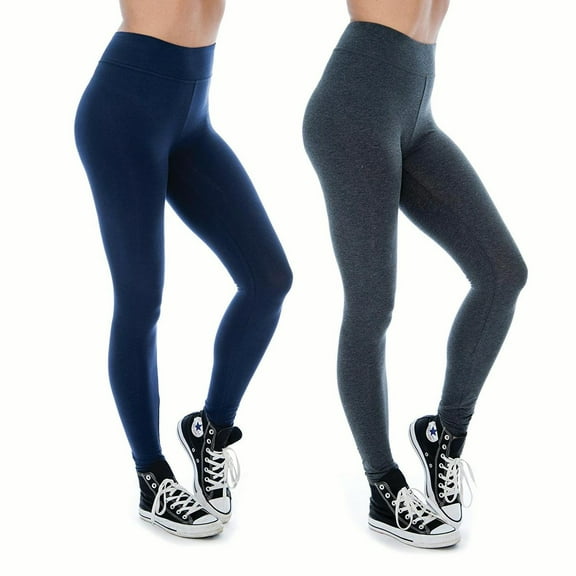 Women & Plus Soft Cotton Active Stretch Ankle Length Lightweight Leggings : 2PK-Navy/Charcoal (Ankle Length), L
