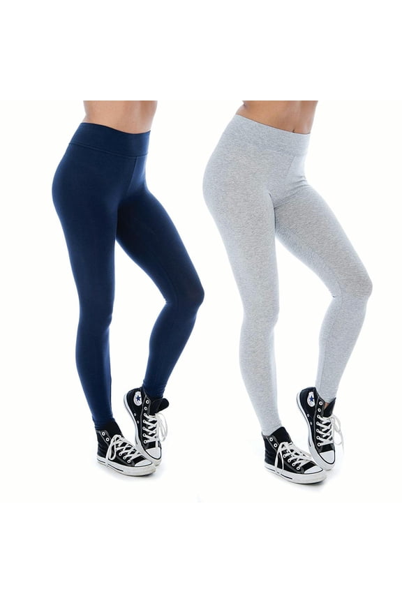 Women & Plus Soft Cotton Active Stretch Ankle Length Lightweight Leggings : 2PK-Navy/H Grey (Ankle Length), S