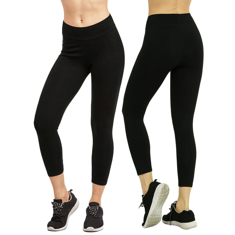 Women & Plus Soft Cotton Active Stretch Capri Length Lightweight Leggings  (2PK-Black/Black, 3X) 