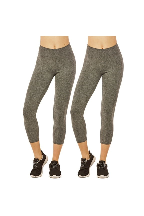 Women & Plus Soft Cotton Active Stretch Capri Length Lightweight Leggings (2PK-Charcoal Grey/Charcoal Grey, L)