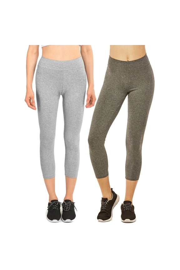 Women & Plus Soft Cotton Active Stretch Capri Length Lightweight Leggings : 2PK-Charcoal/H Grey (Capri Length), L