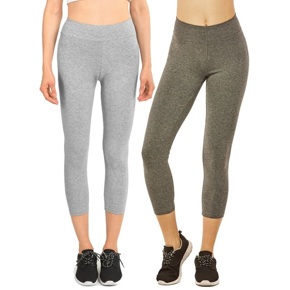 Women & Plus Soft Cotton Active Stretch Capri Length Lightweight Leggings (2PK-H Grey/Charcoal Grey, 3X)