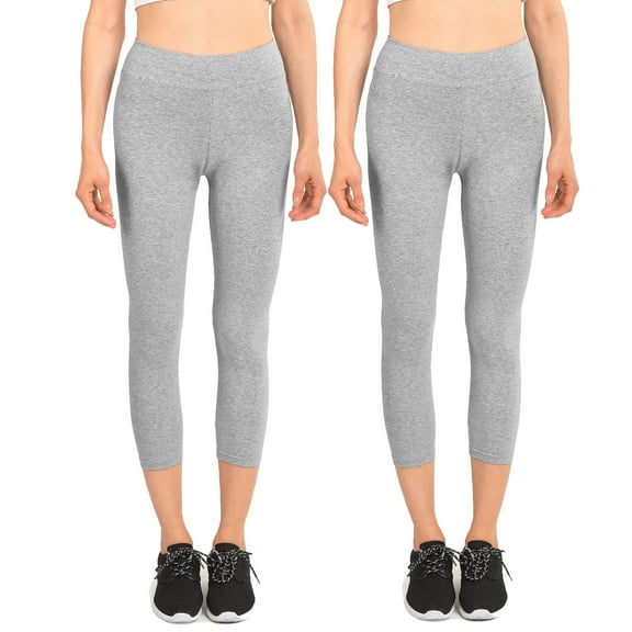 Women & Plus Soft Cotton Active Stretch Capri Length Lightweight Leggings : 2PK-H Grey/H Grey (Capri Length), 2X