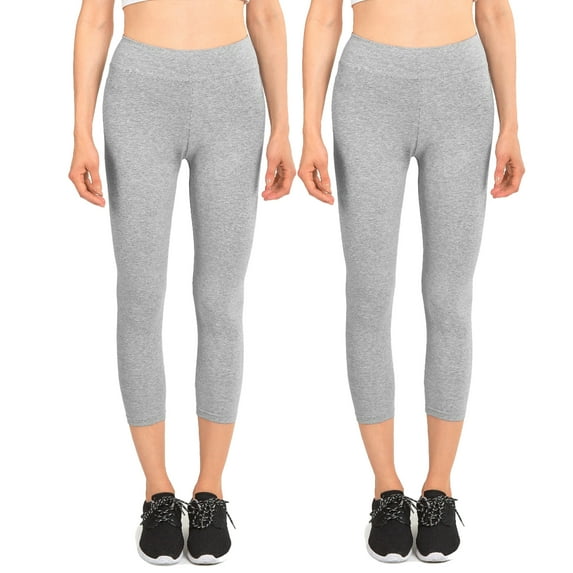 Women & Plus Soft Cotton Active Stretch Capri Length Lightweight Leggings (2PK-H Grey/H Grey, S)