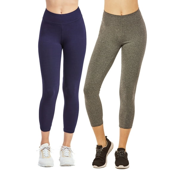Women & Plus Soft Cotton Active Stretch Capri Length Lightweight Leggings (2PK-Navy/Charcoal, 3X)