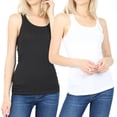 thumbnail image 1 of Women & Plus Solid Ribbed Knit Stretch Workout Racerback Tank Top (2PK: BLACK/WHITE, 1X), 1 of 5