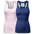 thumbnail image 1 of Women & Plus Solid Ribbed Knit Stretch Workout Racerback Tank Top (2PK: DUSTY LAVENDER/BRIGHT BLUE, Large), 1 of 4