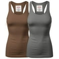 thumbnail image 1 of Women & Plus Solid Ribbed Knit Stretch Workout Racerback Tank Top (2PK: MOCHA/MID GREY, Large), 1 of 3