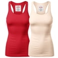 thumbnail image 1 of Women & Plus Solid Ribbed Knit Stretch Workout Racerback Tank Top (2PK: RUBY/SAND, 3X), 1 of 3